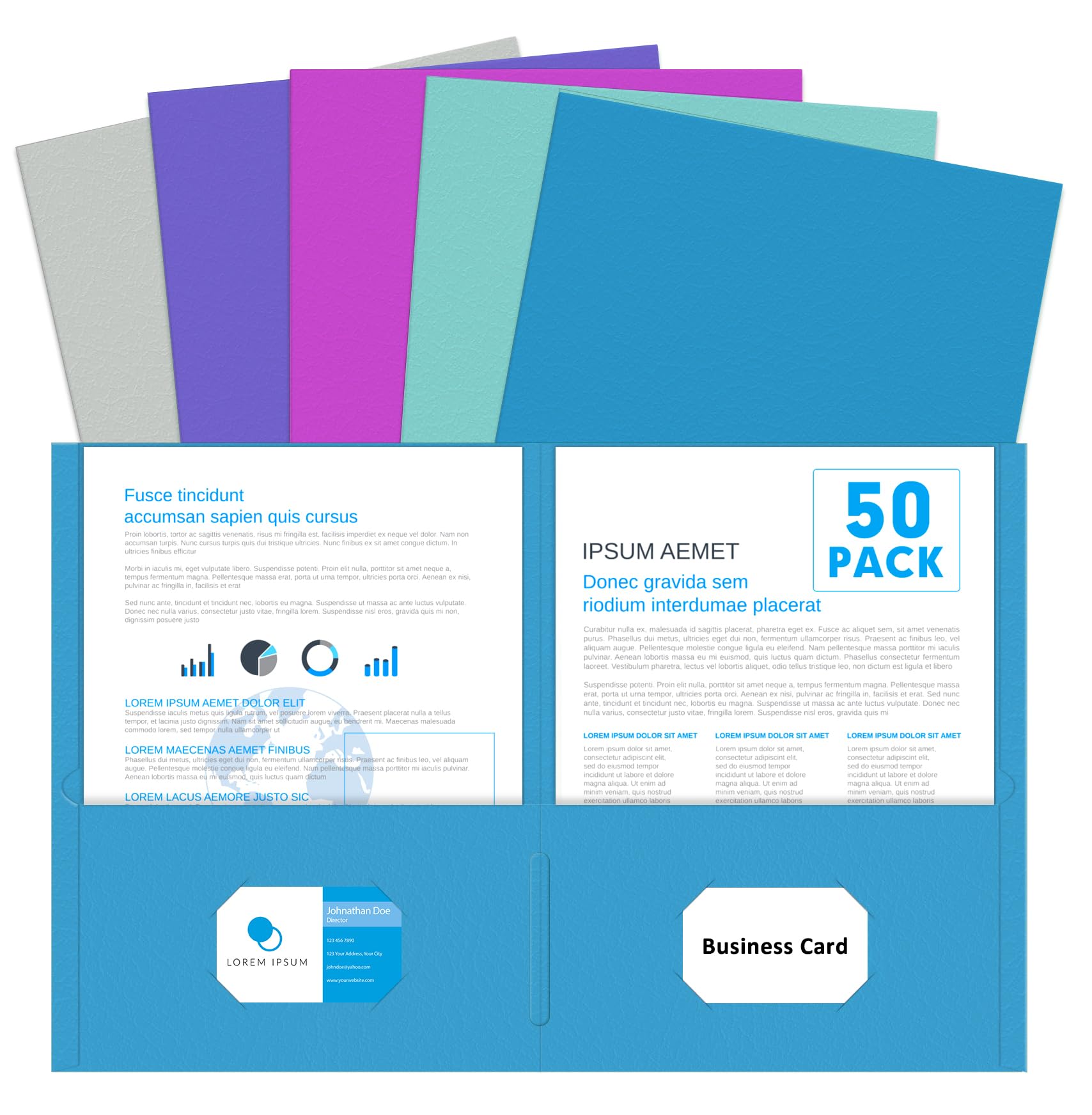 Two Pocket Folders, PANDRI 50 Pack 2 Pocket Folders, Letter Size Paper File Folder for School Office Home Business, Assorted 5 Colors