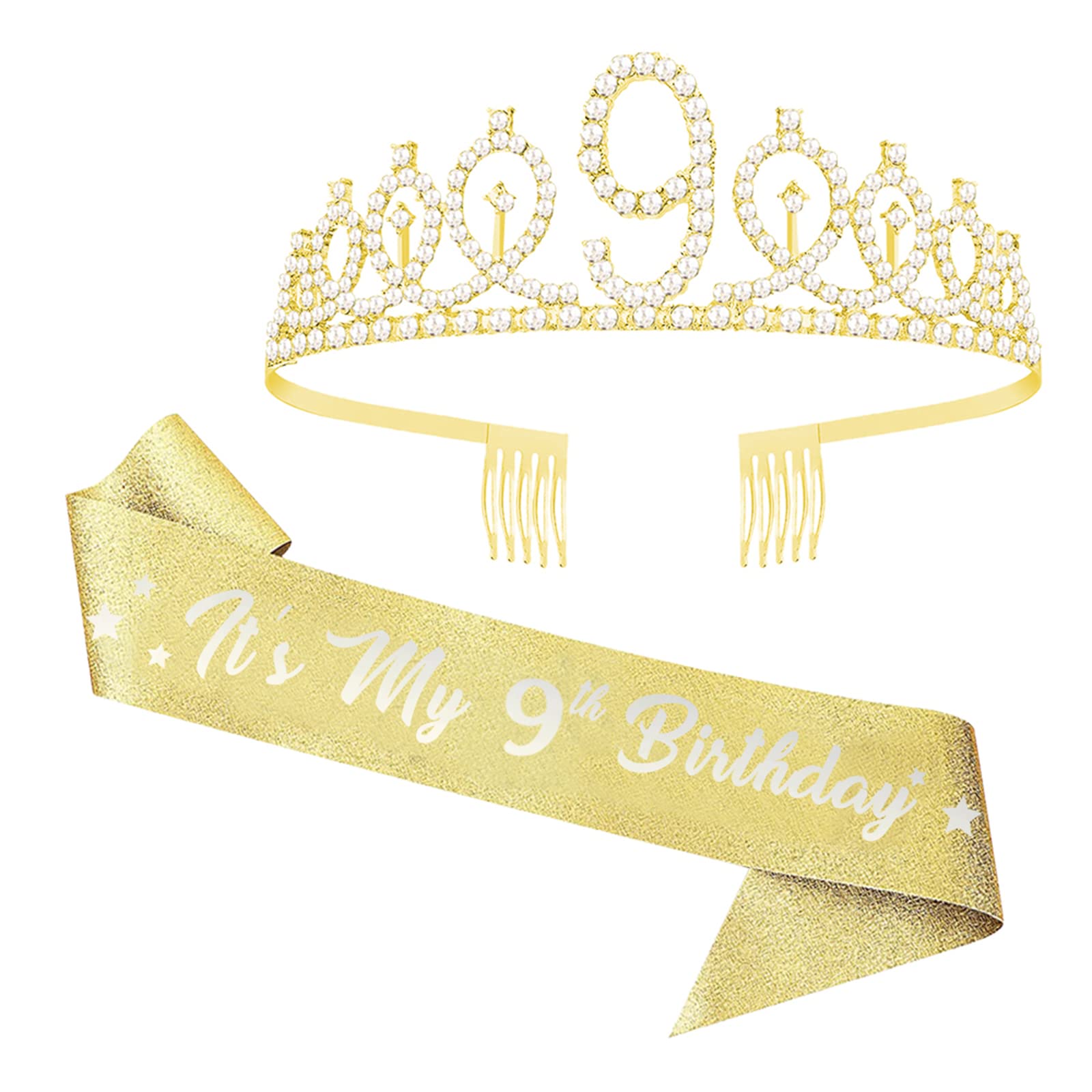 UVATAHONA 9th Birthday Sash and Tiara, 9 & Fabulous Glitter Sash and Birthday Crown Set, Happy 9th Birthday Gifts for Party Supplies and Decorations,