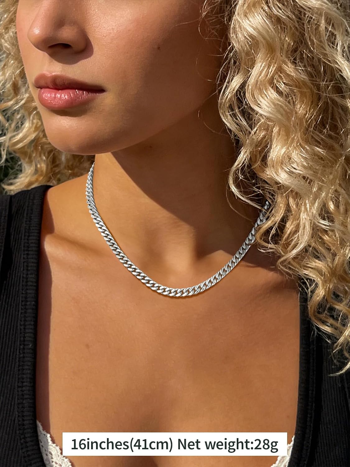 FindChic Cuban Link Chain Necklace for Women Men, Silver/Gold Plated Stainless Steel Solid Miami Curb Chain Hip Hop Punk Statement Jewelry, 5/12/14mm Width, 16/18/20 Inch Length, with Gift Box