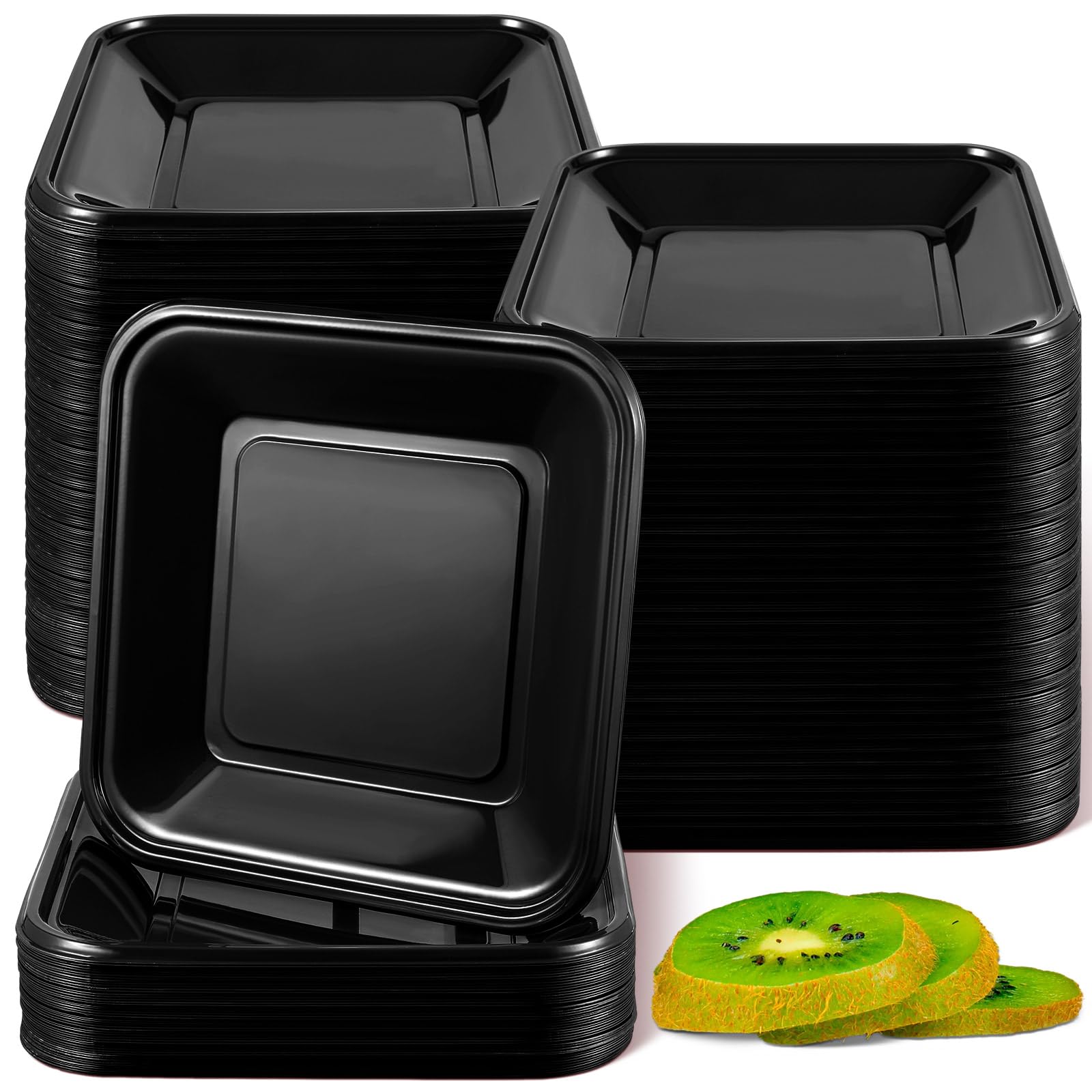 Photo 1 of 150 Pcs 9.5 Inch Disposable Plastic Plates Mardi Gras Square Party Plates Bulk St. Patrick's Day Dish Dinnerware for Wedding Easter Special Events Dinners Picnics Travel(Black)