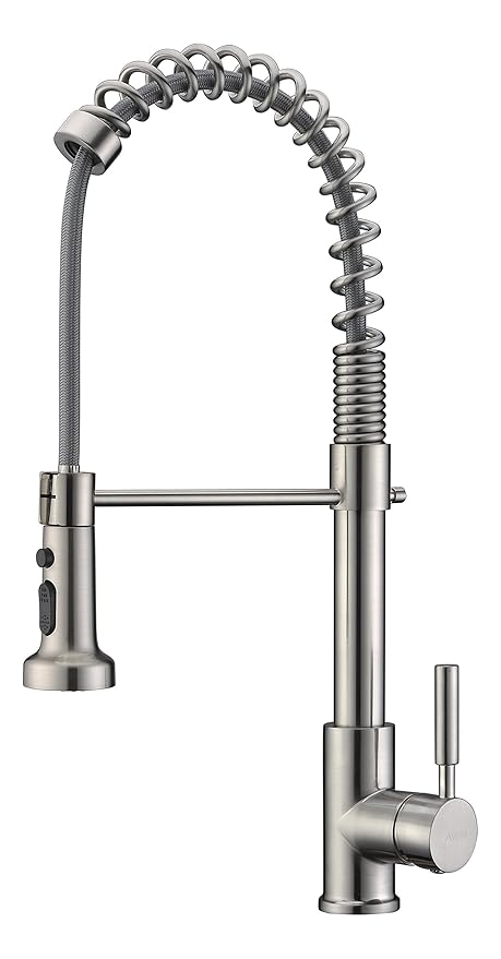 Avola Lead Free Kitchen Faucet,Solid Brass Modern Single Handle Pull Down Sprayer Spring Brushed Nickel Kitchen Sink Faucet
