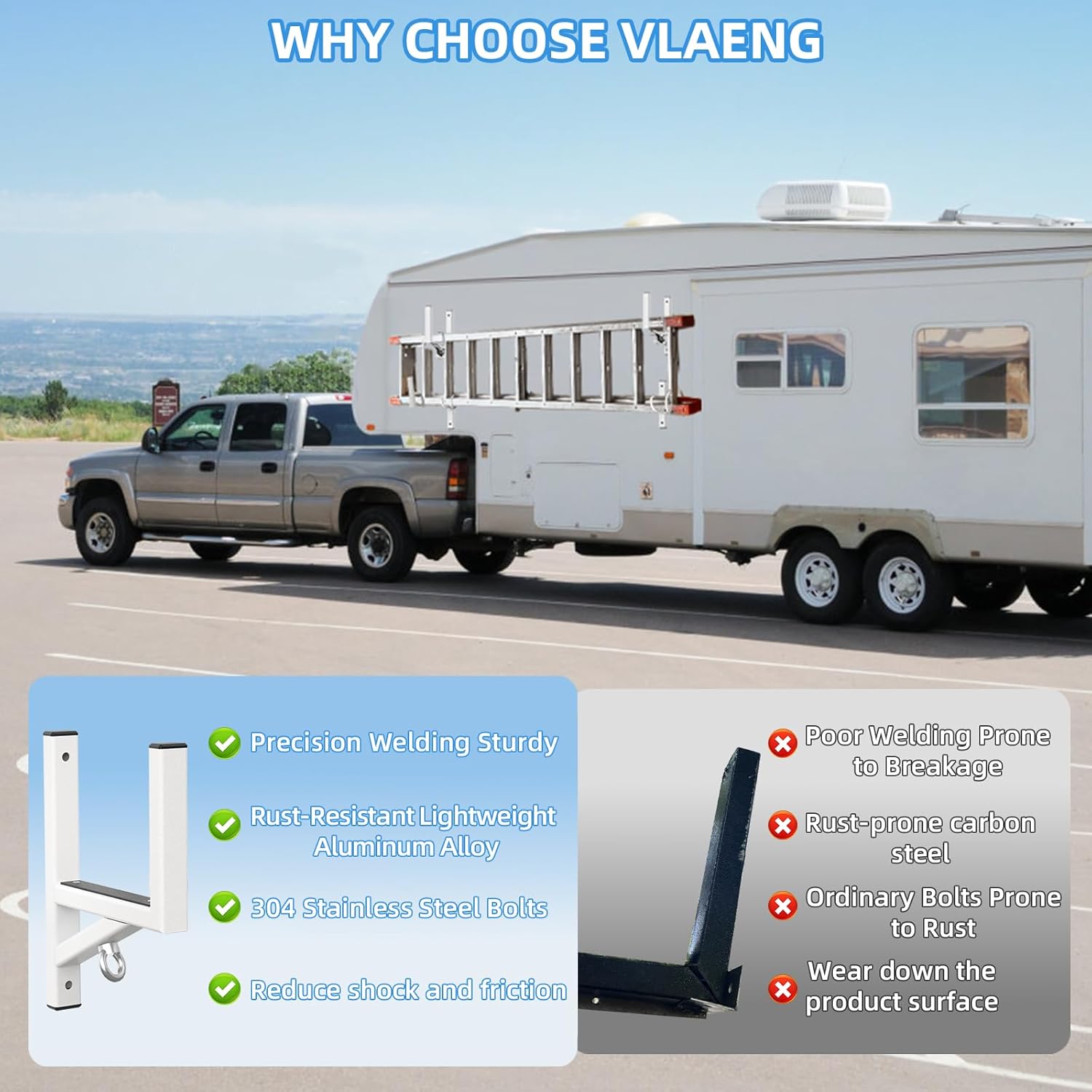 Cargo Trailer Ladder Rack-400lb Load-Carry 2-4 Ladders-Adjustable Aluminum Side Mount RV Ladder Rack-Rubber Pads/Bungee Cords/Hooks for Open/Enclosed Trailer/Garage/Shed Exterior/Interior Wall