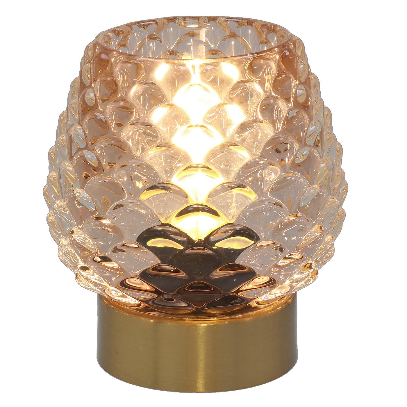 Shudehill Giftware Luxe LED Unique Pine Cone Glass Lamp with Brushed Gold Base - Blue, Gren or Pink (Pink)