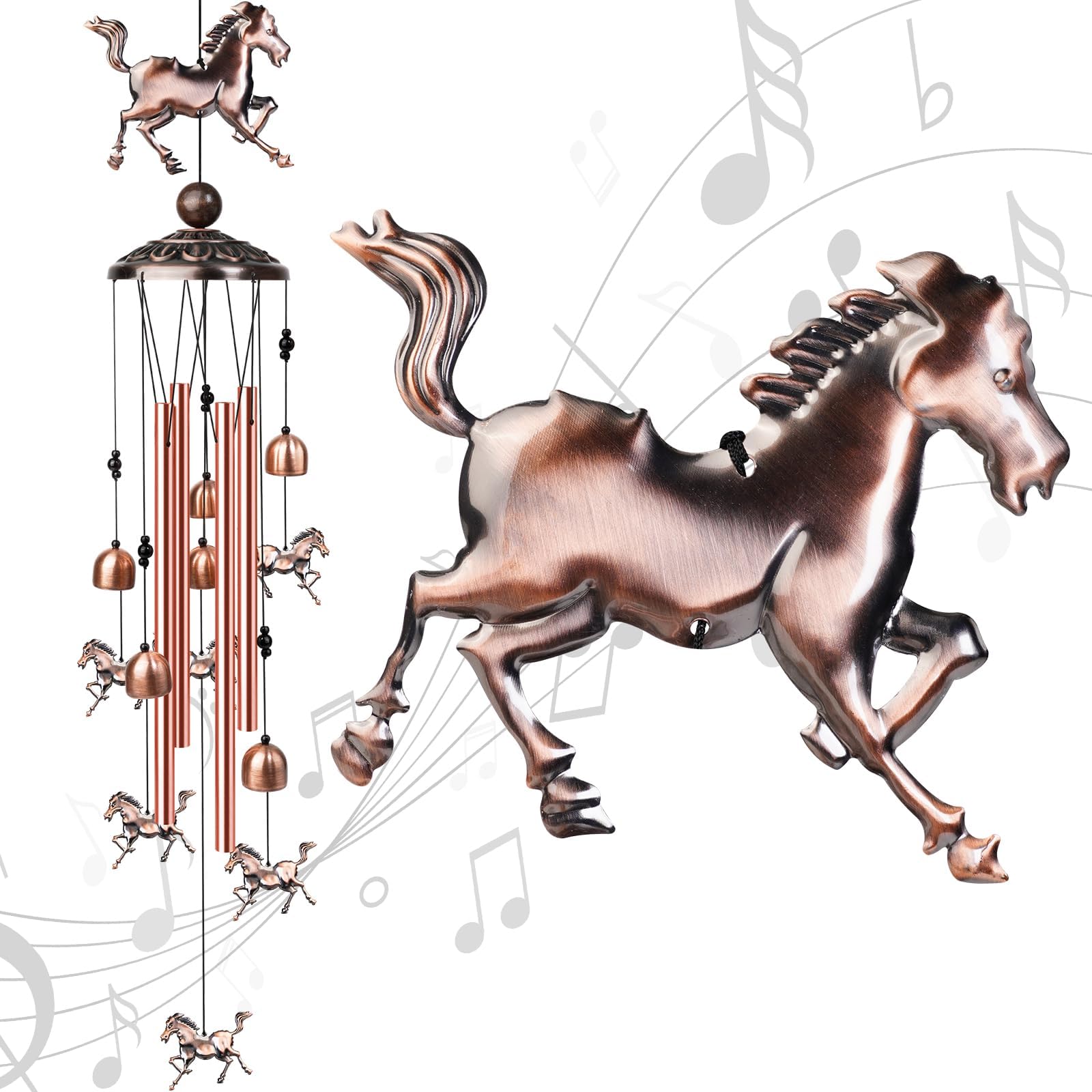 35" Horse Wind Chimes, Outdoor Aluminum Wind Chime, Memorial Gift for Mom Grandma