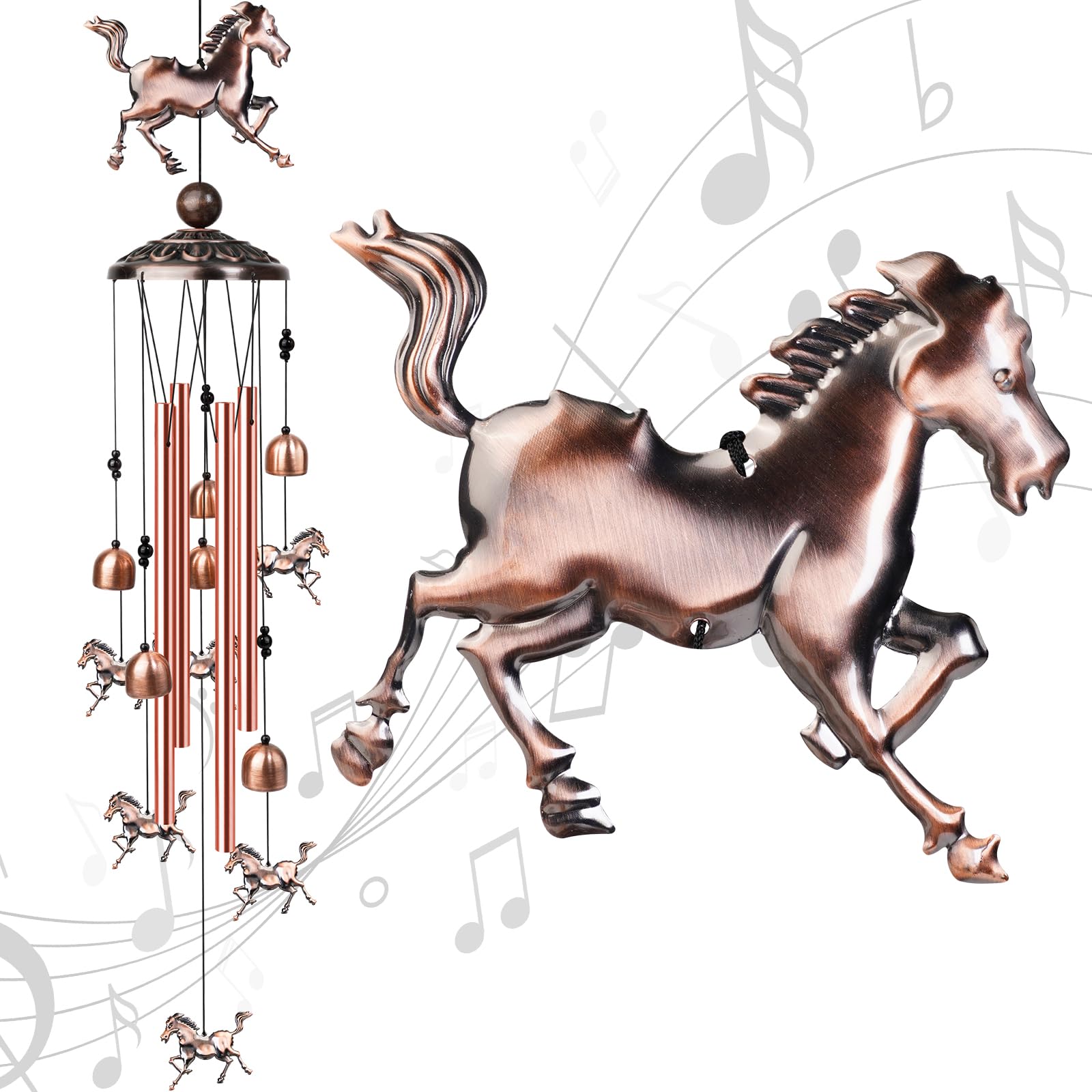 Horse Wind Chimes for Outside, Decorative Wind Chimes with 4 Aluminum Tubes Hanging Bells, Memorial Windchimes Outdoors with S Hook for Patio Garden Decor, Unique Gift for Mom Grandma