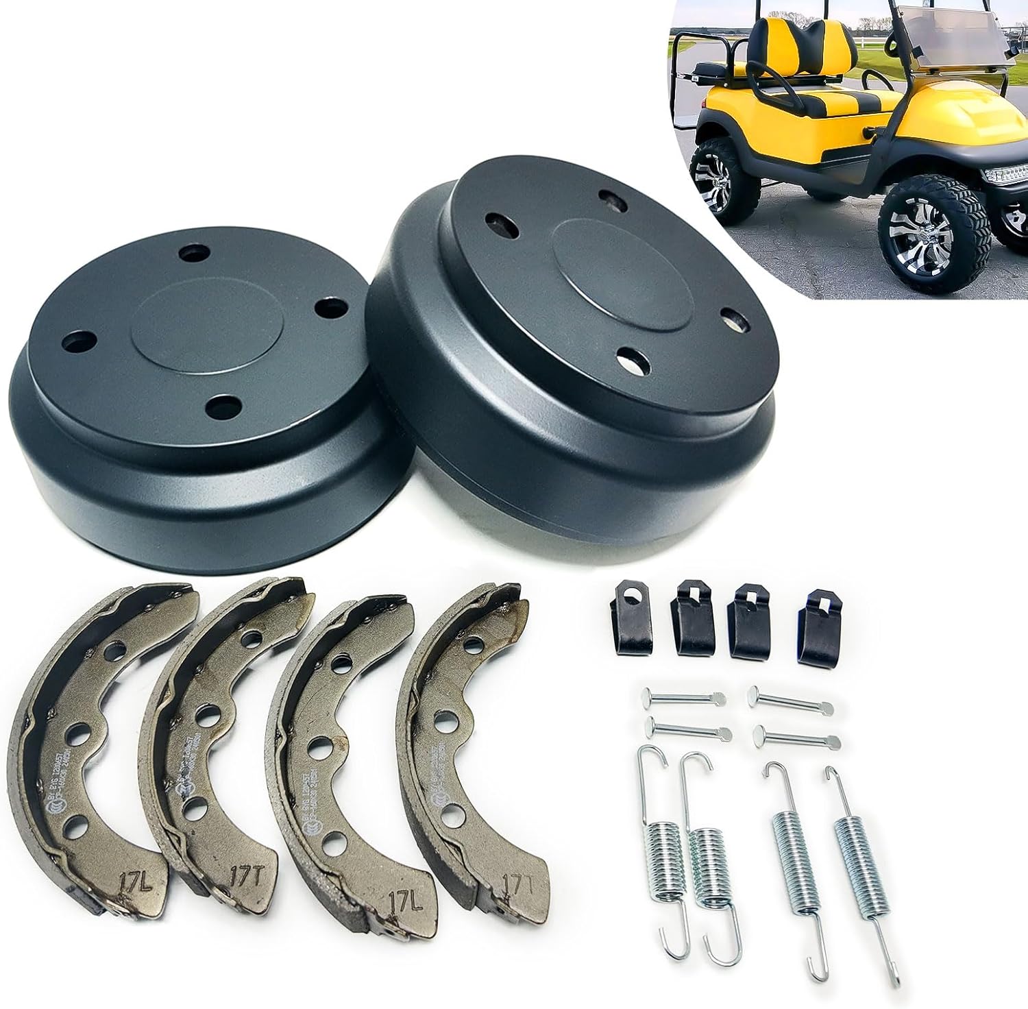 Golf Cart Brake Drums Kit with Brake Shoes & Springs for Club Car, Rear Brake Repair Kit Fit for 1995-up DS 2004-up Precedent Gas & Electric,Replace 101791101/101823201/101816301(18pcs)