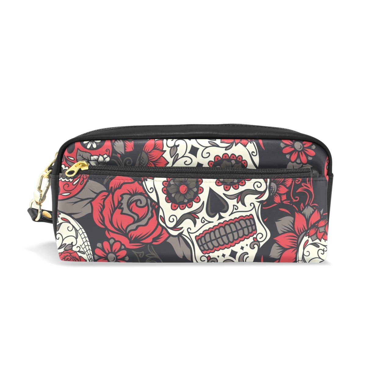 JSTEL Colorful Sugar Skull with Floral School Pencil Bag for Kid Boys Children Teens Pen Holder Cosmetic Makeup Bag Women Durable Stationery Pouch Bag Large Capacity