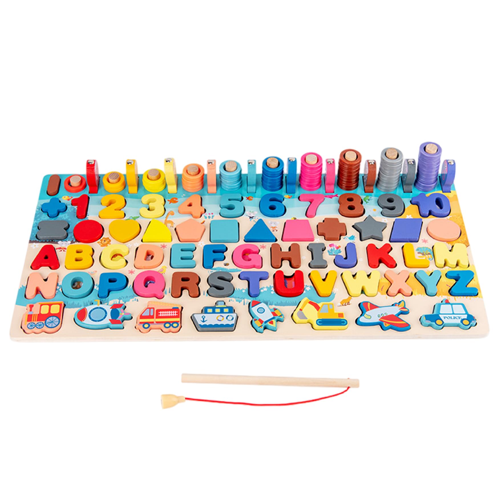 Wooden Alphabet Puzzle Magnetic Shapes Number Puzzle with Fishing Rod Educational Early Learning Toy for Girls Boys