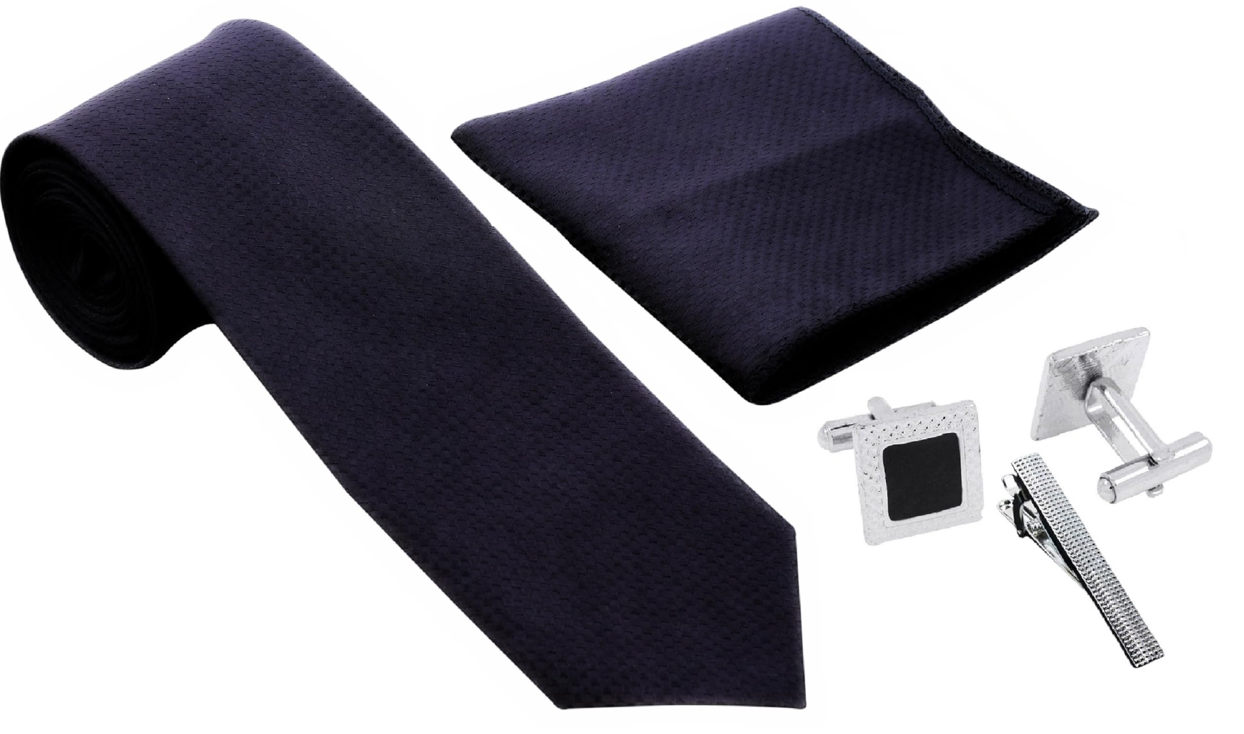 FashMade Premium Italian Silk Tie, Pocket Square with Square Brass Cufflinks & Silver Honeycomb Tie Pin Combo in Leather Gift Box for Men – Formal & Wedding Set tp-6-image-46