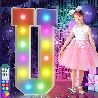 imprsv 4FT Colorful Marquee Letters U, 18 Colors Large Light up Letters Alphabet Sign with Remote, Large Marry Me Sign, Birthday Party Decorations Baby Shower Anniversary Wedding Decoration