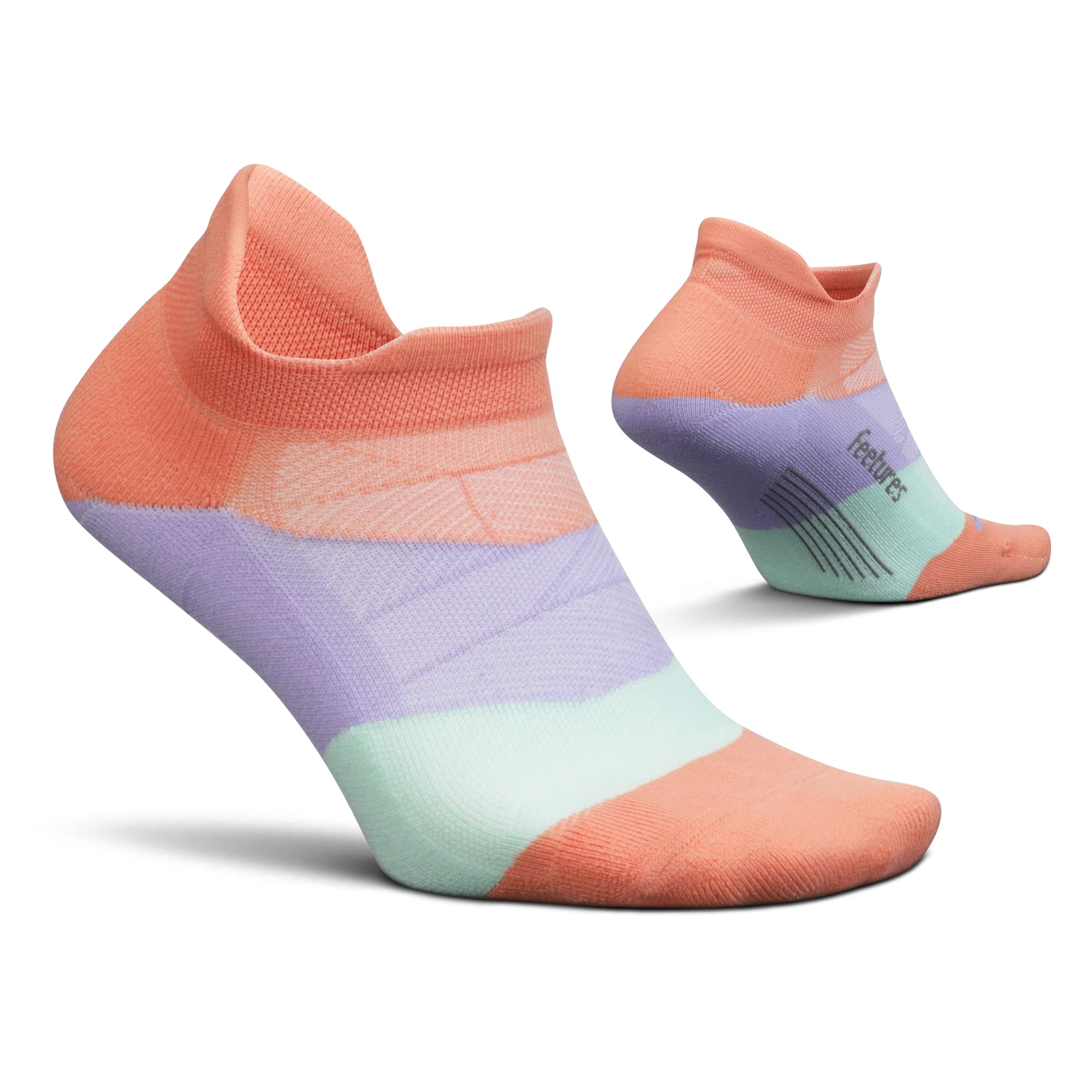 FeeturesElite Ultra Light No Show Tab Solid - Running Socks for Men & Women, Athletic Compression Socks, Moisture Wicking, Pop Off Peach, Medium-Large