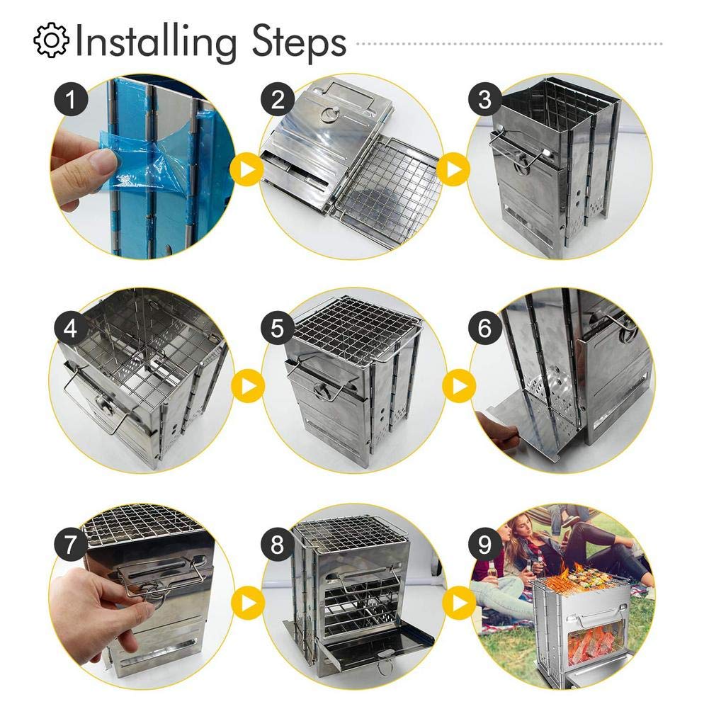 Estufa portátil plegable para acampar a prueba de viento, estufa de leña, ligera para mochilero, estufa de alcohol solidificada, tienda de campaña, estufa de calefacción, barbacoa para picnic al aire libre y barbacoa
