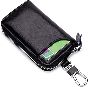 Genuine Leather Key Wallet For Women - 8 Key Hooks & 3 Card Slots, Zipper Key Pouch With 3D Rose Pattern - View #2