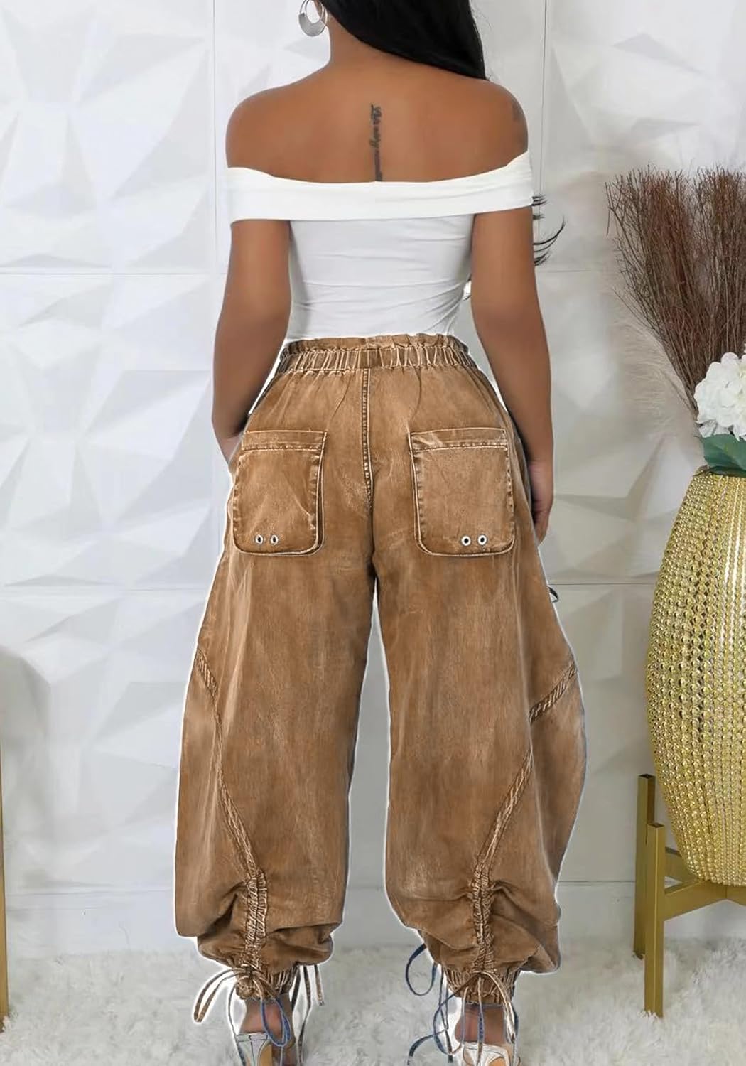 Molisry Women's Drawstring Wide Leg Jeans High Wasited Y2K Harem Baggy Pants Denim Casual Streetwear - Image 3