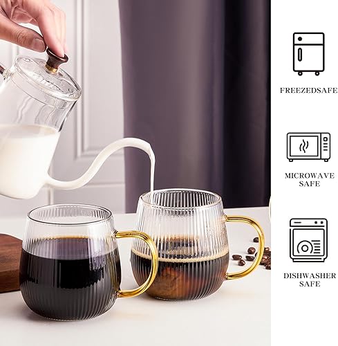 Miniatura 3 de GLASKEY Juego de 2 tazas de café de vidrio de borosilicato, tazas de café de vidrio de 12 onzas con patrón de rayas verticales, taza de té