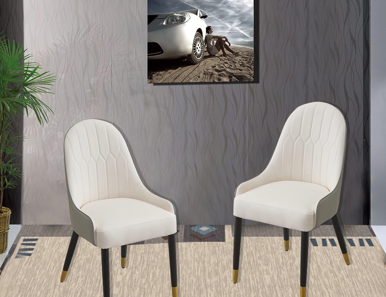 Set of 2 Dining Chairs - Ergonomic PU-Leather Chairs with Comfortable Thick Cushion & Backrest, Modern Desk Chair for Living Room, Dining Room, Grey
