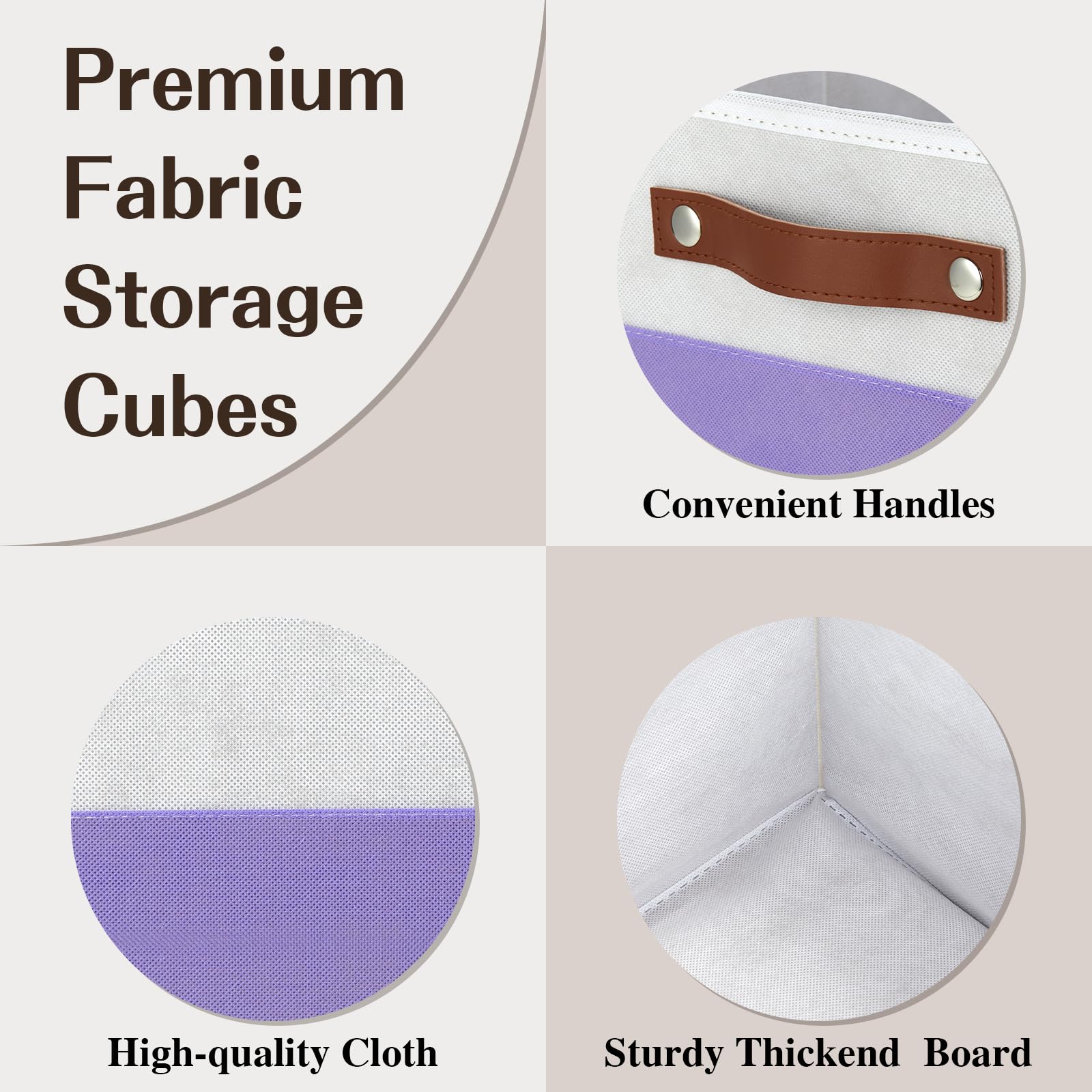 Temary 4-Pack Foldable Cube Storage Bins - 15x13x13 Inch Fabric & Cardboard Organizers, White & Purple, With Handles - View #7