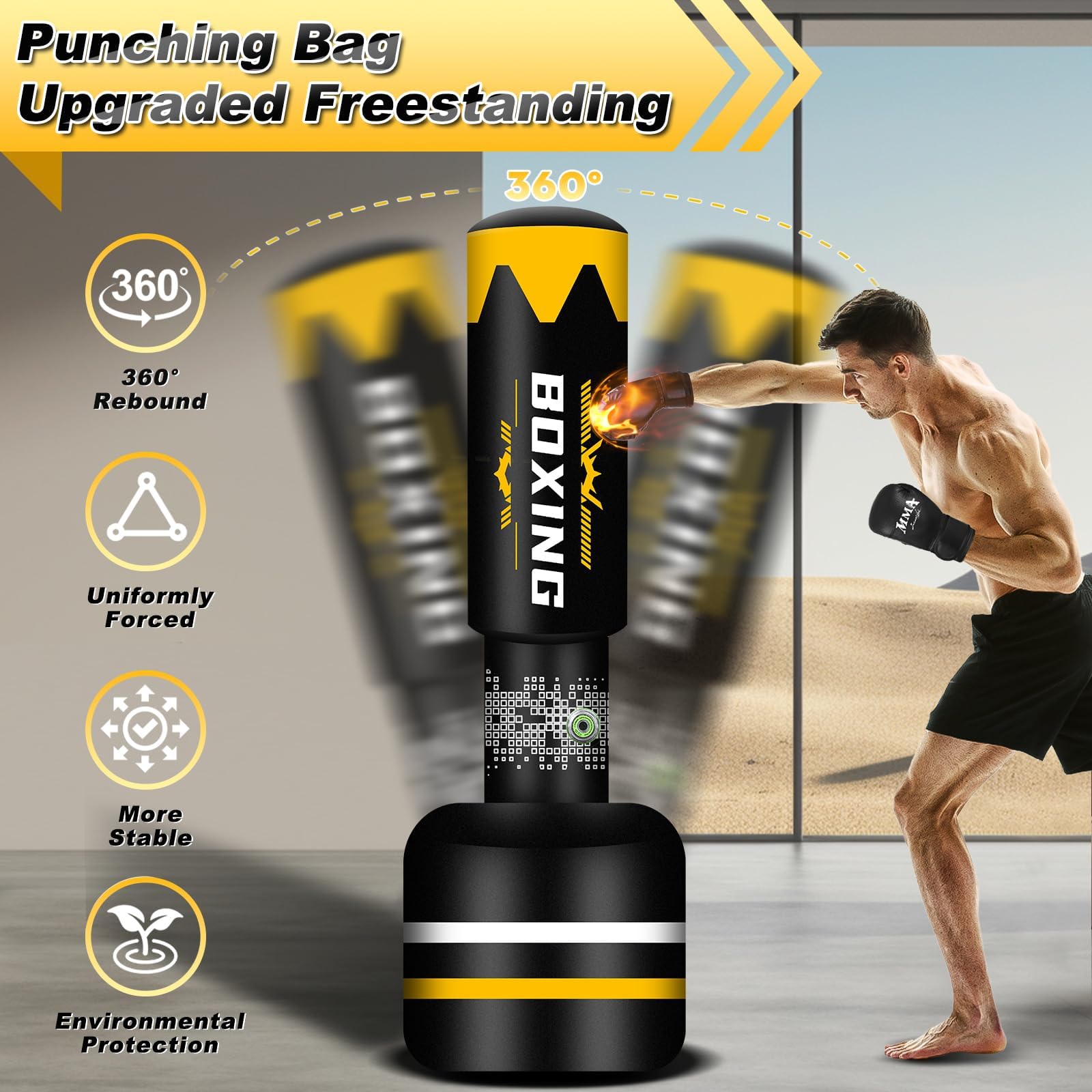 Sacco da boxe 2 in 1 per adulti, 180 cm, autogonfiante, pesante, con guantoni da boxe e pompa ad aria integrata, per allenamento MMA, Muay Thai, fitness, principianti
