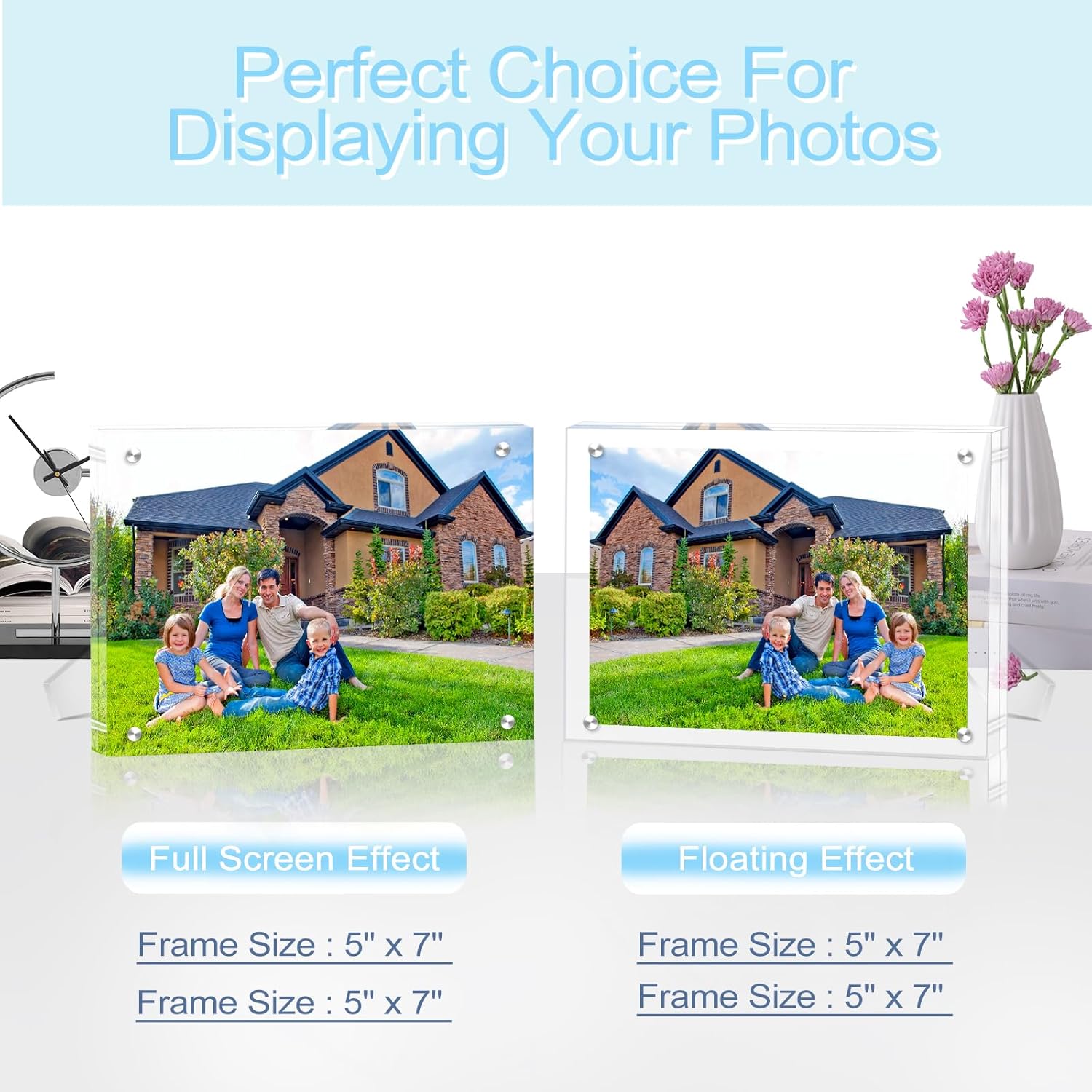 2 Pack (8×10) - Acrylic Picture Frames Clear Picture Frames with Stand Magnetic Frame Acrylic Lucite Frameless photo frame Desktop Display - Image 5