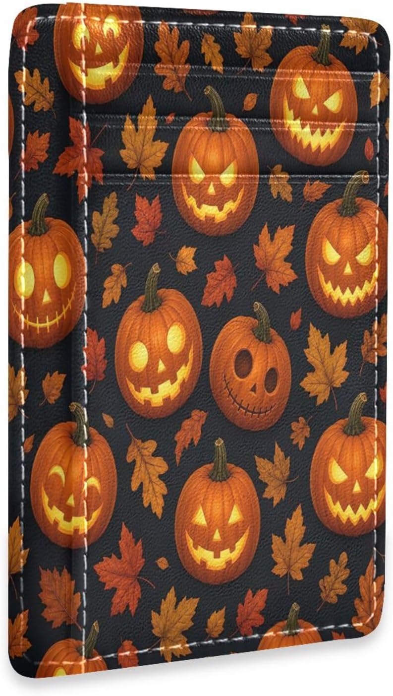 Halloween Pumpkins RFID Blocking Slim Wallet Credit Card Holder