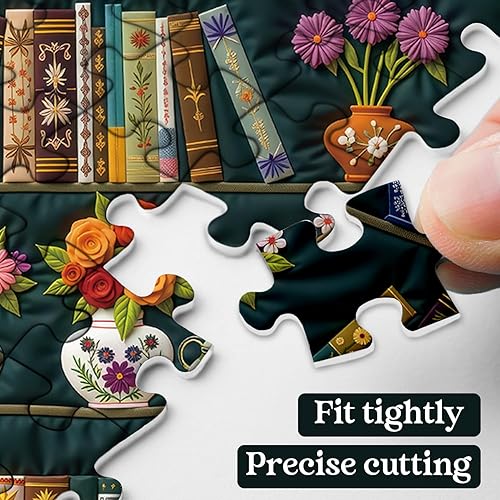 Miniatura 3 de Rompecabezas de estantería vintage de 1000 piezas para adultos, rompecabezas de libro floral de páginas de flores silvestres, rompecabezas de