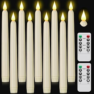 Flameless Taper Candles with Remote Control,9pack Dripless Plastic LED Candles,Flickering Battery Operated,9.2'’Classic Tall Candle for Wedding, Party,Halloween,Christmas,Home Decor (Ivory)