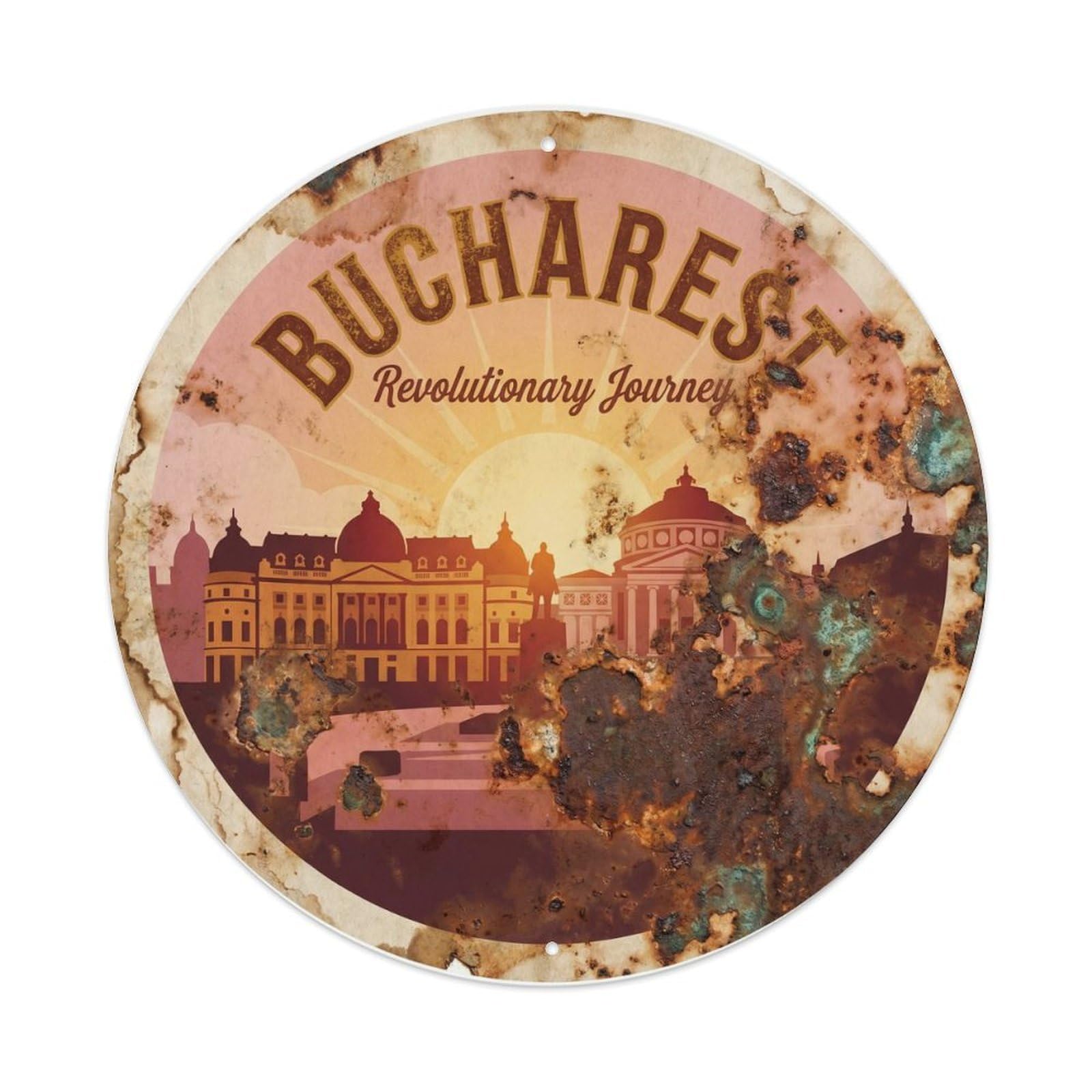 Vintage Travel Bucharest Revolution Journey Metal Tin Sign