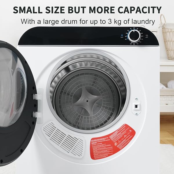 Secadora de Evacuación 4,5 kg con 4 Programas, Carga Frontal Secadora de Ropa 830 W, Montable en la Pared Secadora de Ropa con Tambor Inox, para Piso, Casa, Mobil Home, 59x49x43,5 cm, Blanco - 3