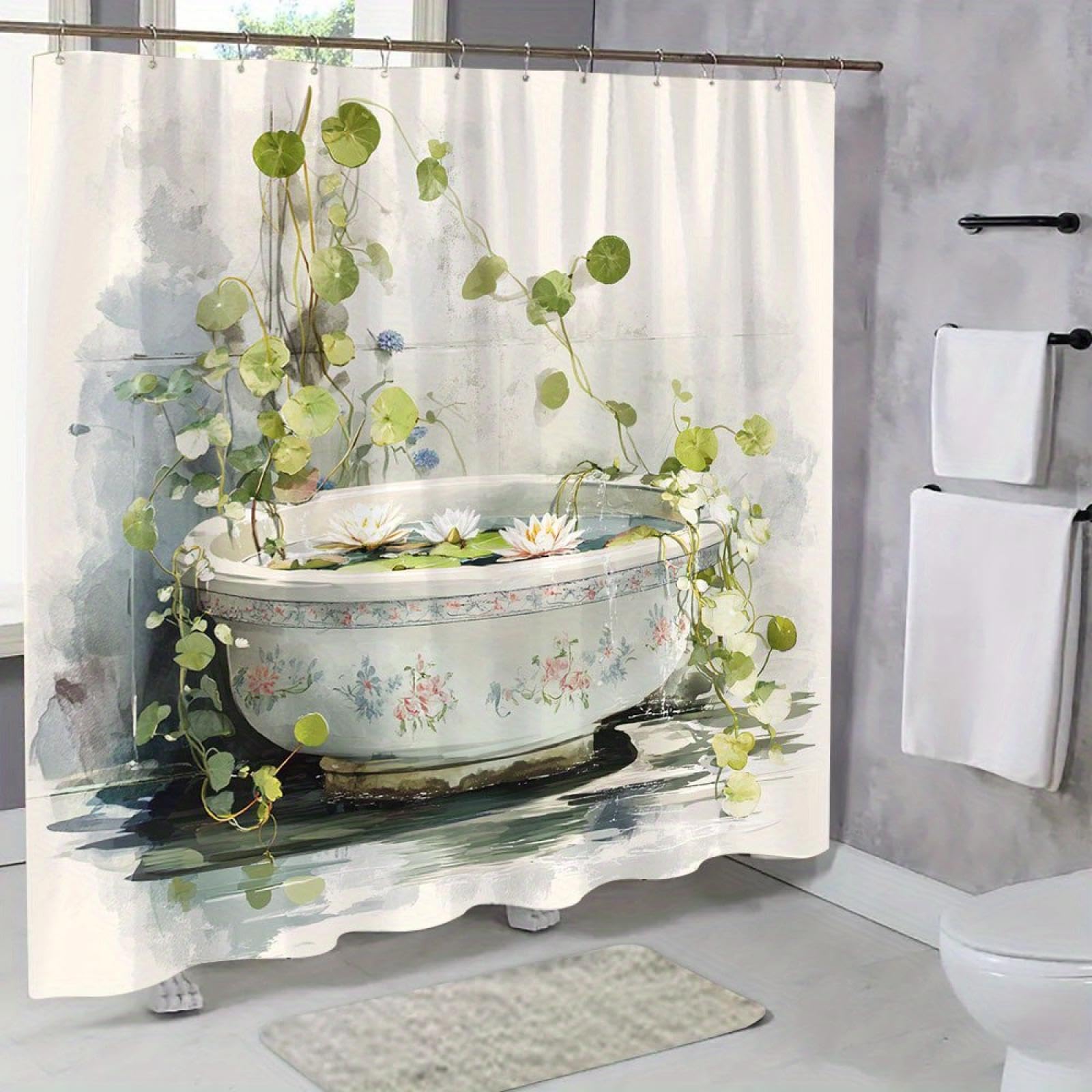 Rideau de douche rustique 120x180cm en tissu imprimé haute définition