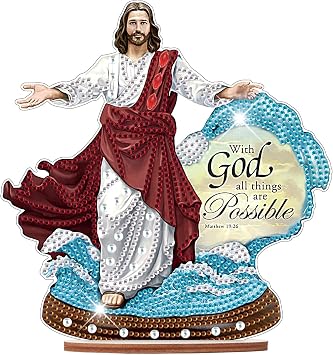 MVVMTOP Diamond Art Painting Tabletop Decoration, DIY God, 5D Diamond Art Home Desktop Decoration by Number Mosaic Arts Crafts for Home Office Acrylic Tabletop Decor, Christmas Handmade Gift