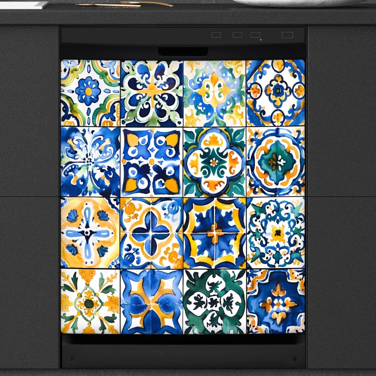 Dishwasher Magnet Cover Ethnic Mexican Tile Pattern Reusable Dishwasher Magnetic Cover Sticker Decorative Dish Washer Door Cover Panel for Home Kitcen Appliance