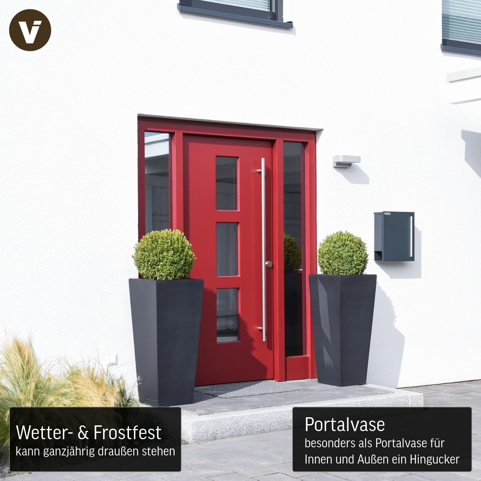 VIVANNO Pflanzkübel Pflanzgefäß Blumenkübel Fiberglas anthrazit-grau Classic - 40x40x90 cm