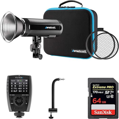 Westcott FJ200 200W estroboscópico con batería de polímero de litio ACDC  Disparador flash inalámbrico FJ-X2m, brazo de extensión de 8 pulgadas y