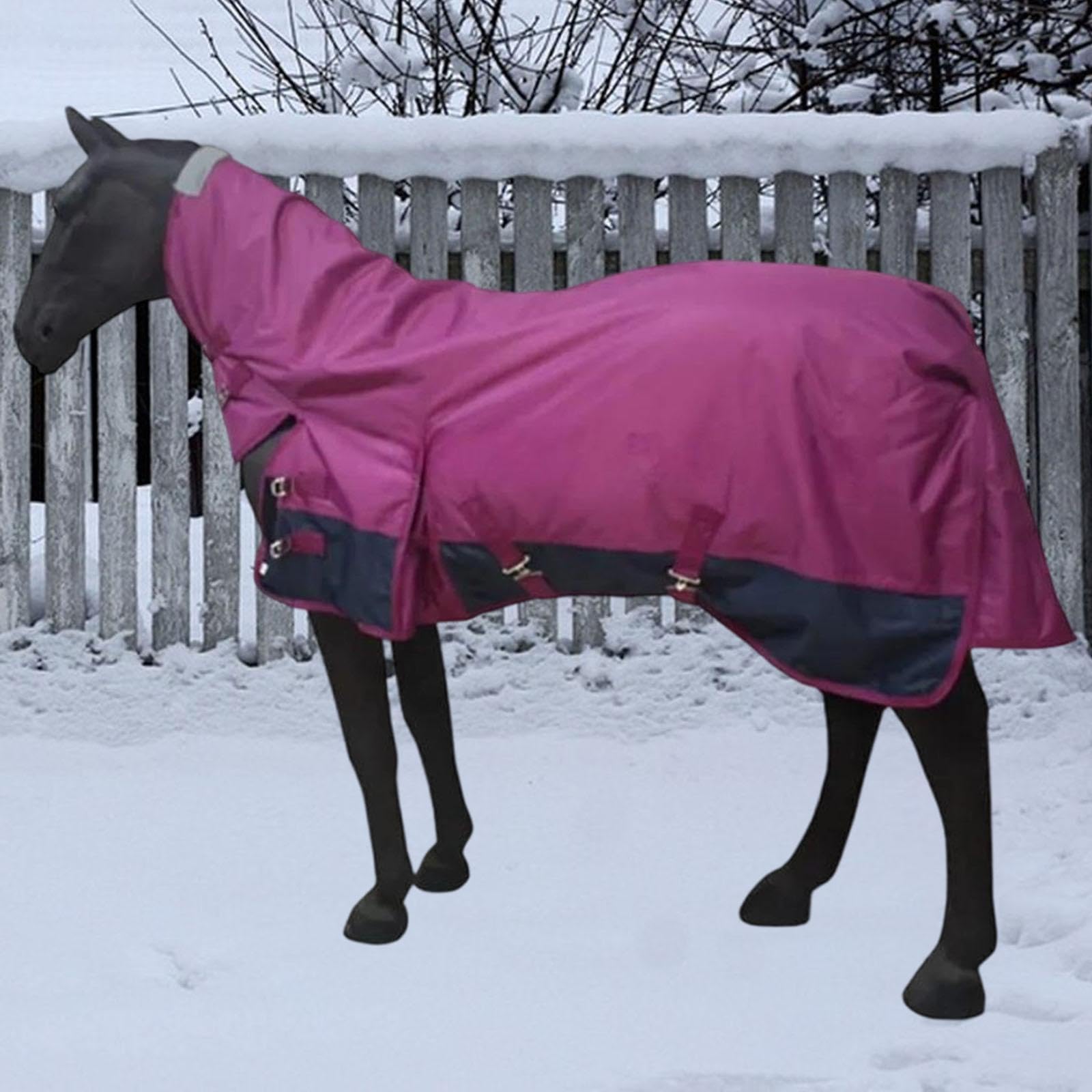 Manta de Invierno para Caballo con Abrigo Grueso y Transpirable Manta Impermeable con Capucha y Cubre Cuello Envoltura Abdominal para Caballos, Rose Red S
