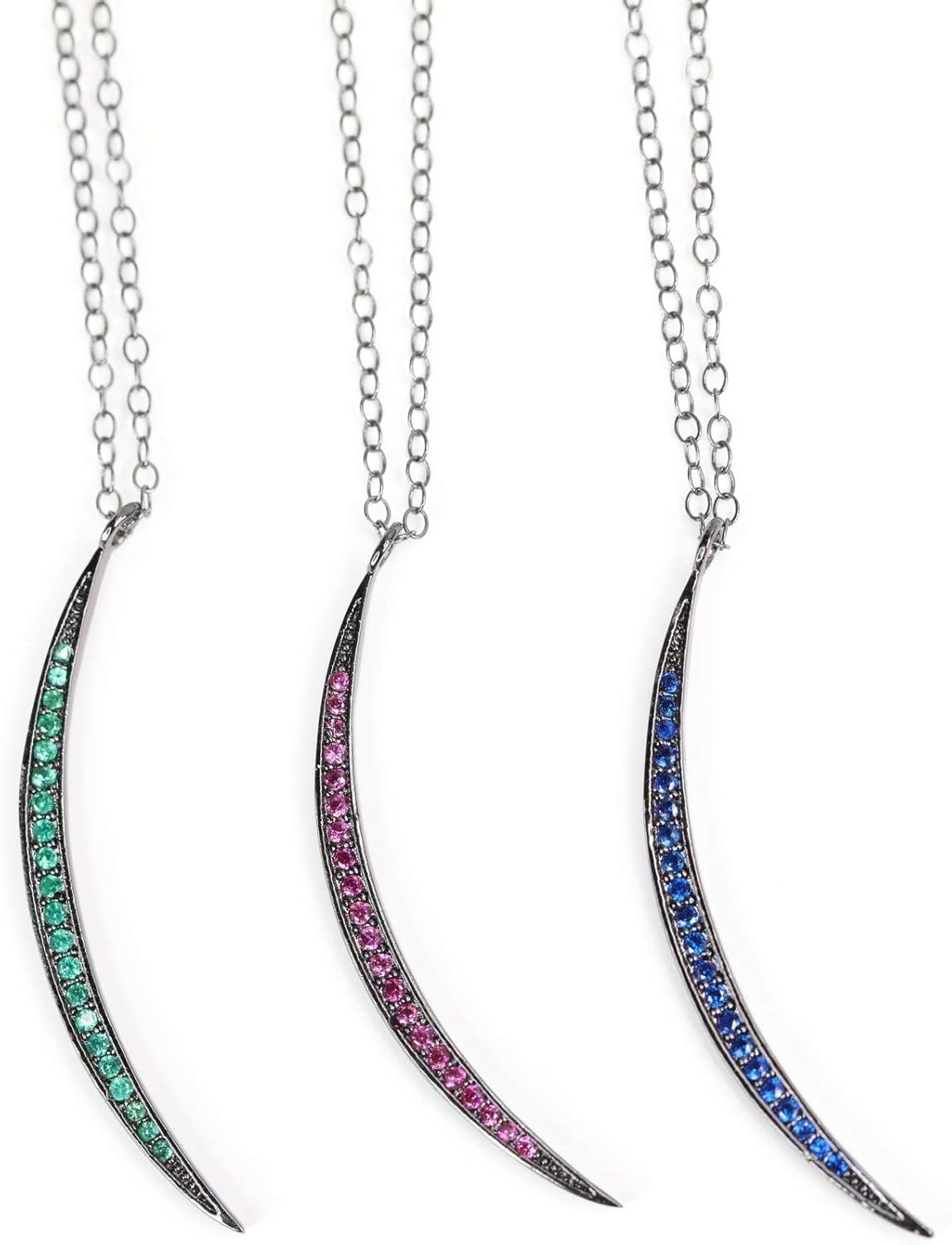 Pink Crystal Half Moon Crescent Pendant Necklace- Black Sterling Silver- Women's Jewelry Gift Idea-Celestial - Image 5