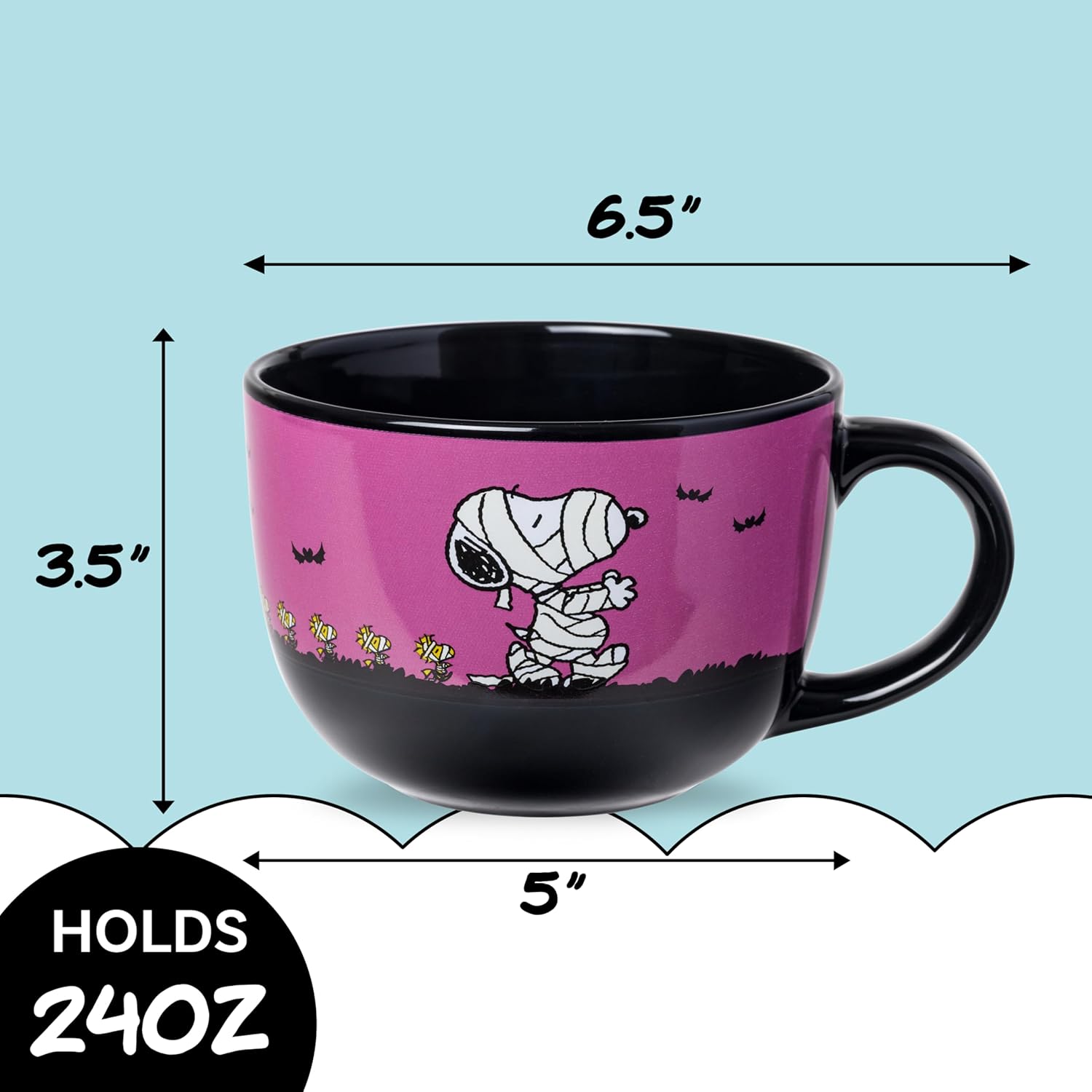 Silver Buffalo Peanuts Halloween Featuring Snoopy and Woodstock as Mummies Ceramic Soup Mug, 24 Ounces - Image 2
