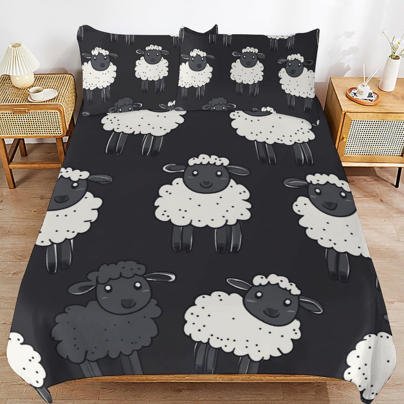 Housse de couette 200x200 lit enfant Schafss parure de lit 3 pièces motif animal