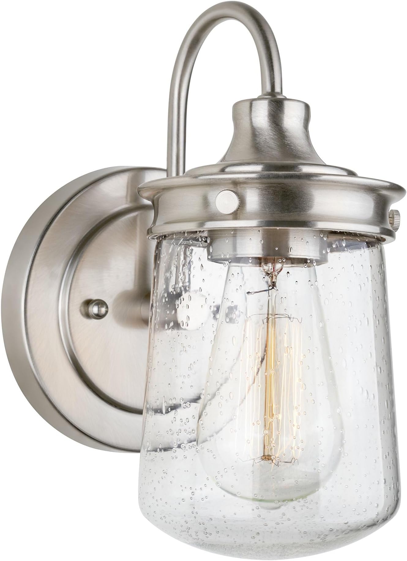 Mason 10" Industrial Wall Sconce, Seeded Glass Shade + Brushed Nickel Finish