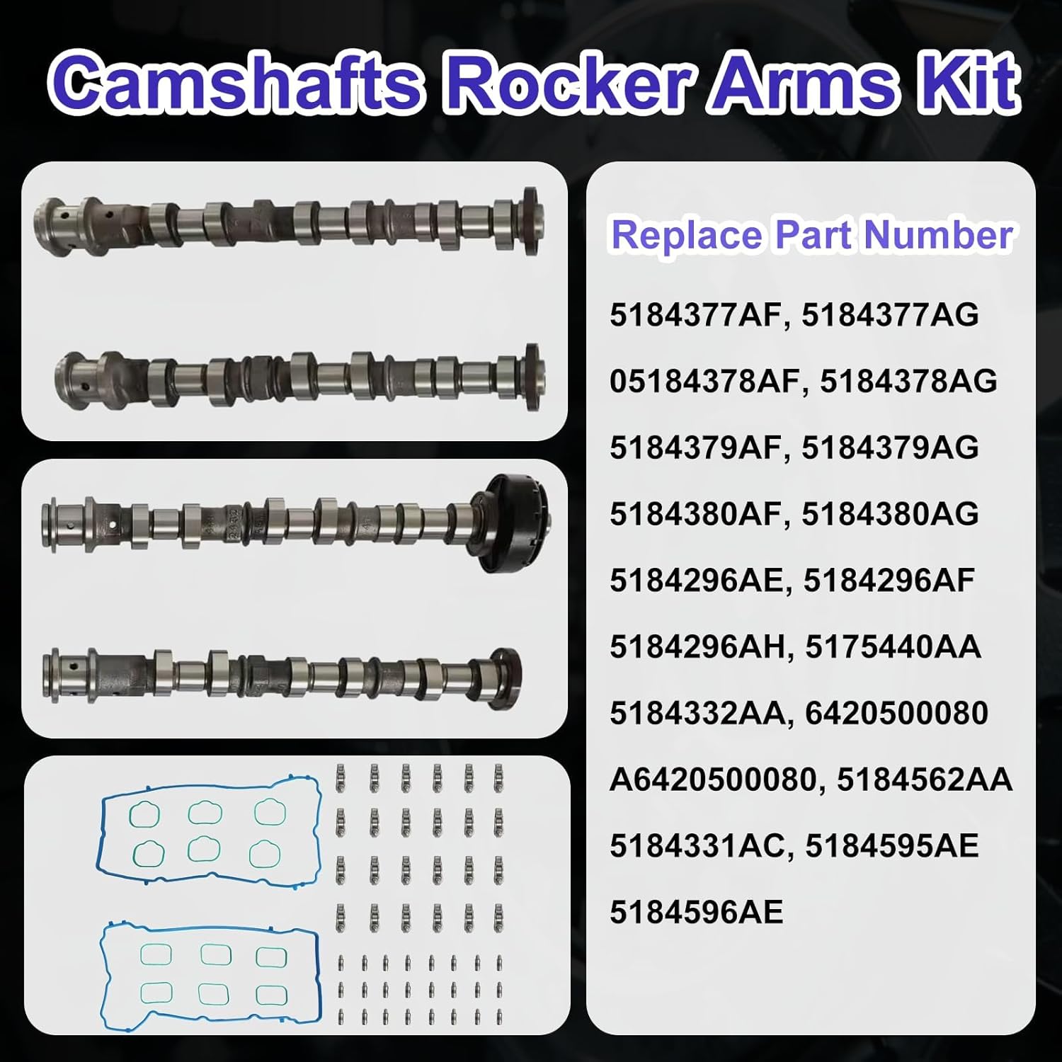 3.6 Camshaft Rocker Arms Lifters Kit Fit for Jeep Chrysler 200 300 Grand Cherokee Dodge Charger Durango Challenger Wrangler Ram 1500 Pentastar 3.6L 2011-2016 V6 5184377AG 5184379AG 5184380AG