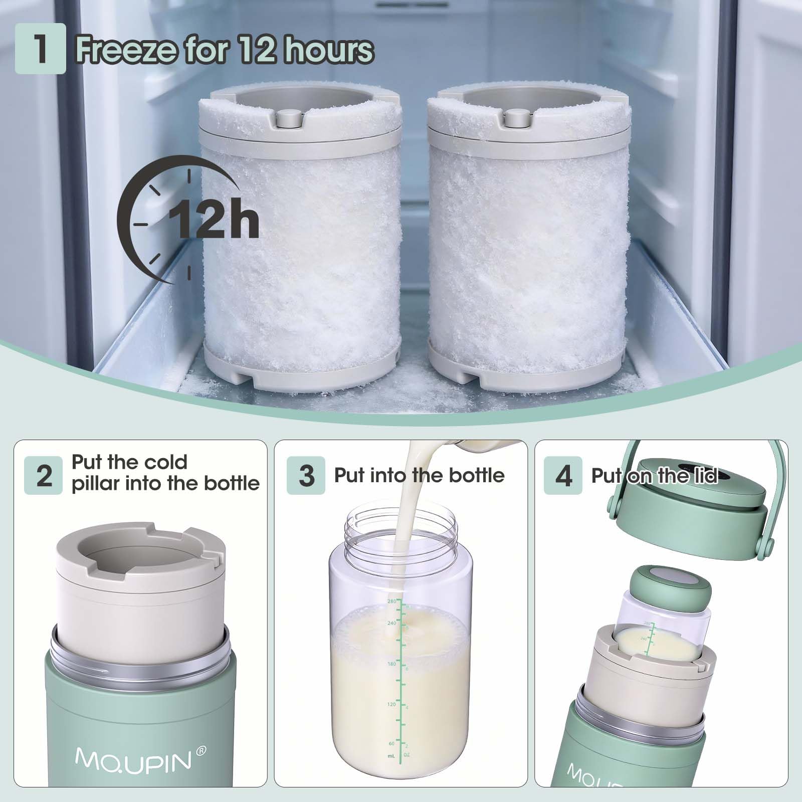 Refroidisseur de lait maternel de 623,7 g avec affichage de la température à 360° pour le stockage de bouteille de lait refroidisseur pour voyage