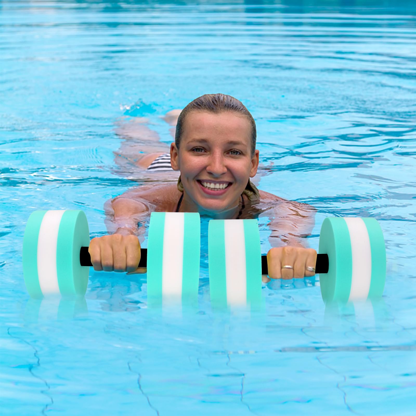 Aquatic Dumbbells, 2PCS Water Aerobic Exercise Foam Dumbbell Pool Resistance, Water Aqua Fitness Barbells Hand Bar Exercises Equipment for Weight Loss, Cyan