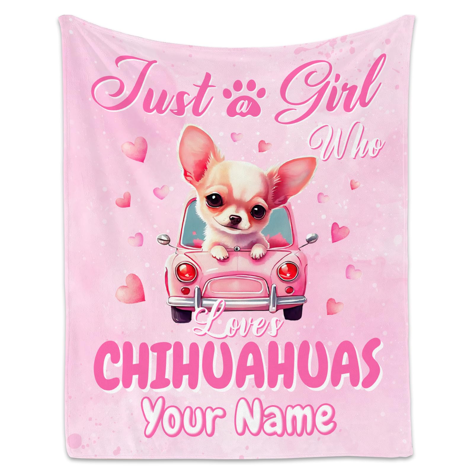 UNIKITTY Personalized Chihuahua Blanket Gifts, Custom Chihuahua Blankets for Dog Lovers, 30"x40" Pink Girls Throw for Kids Room Decor, Kid Fleece