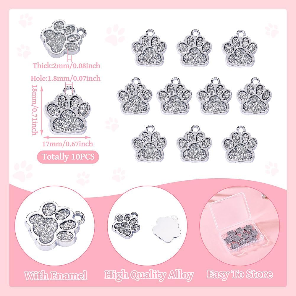 FASHEWELRY 10 Pcs Enamel Paw Print Charms Glitter Footprint Animal Charms Alloy Enamel Charms Cute Dog Paw Print Charms for Bracelets Necklaces Keychain DIY Craft Jewelry Making - Image 6