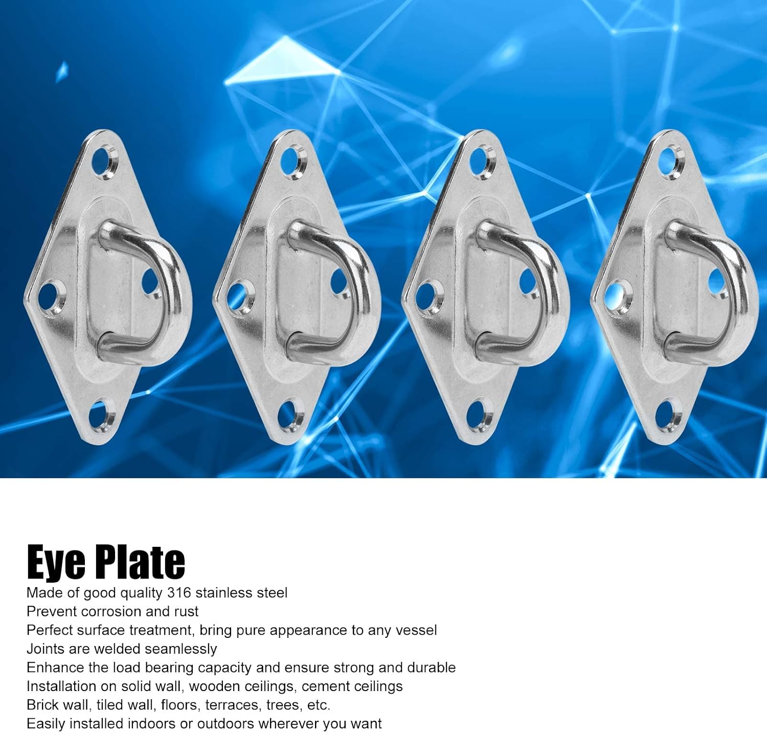 JEOZBM 10Pcs 316 Stainless Steel Eye Plate, Heavy Duty Ceiling Hooks, Hammock Hardware Hooks for Suspension, Ceiling Hooks, Marine