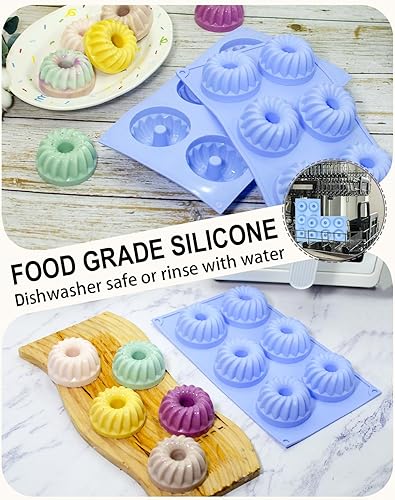 Miniatura 4 de Jello Molds - 3 moldes de silicona para tartas de tubo estriado, 6Cavity Heritage Bundtlette molde de silicona para hornear moldes antiadherentes