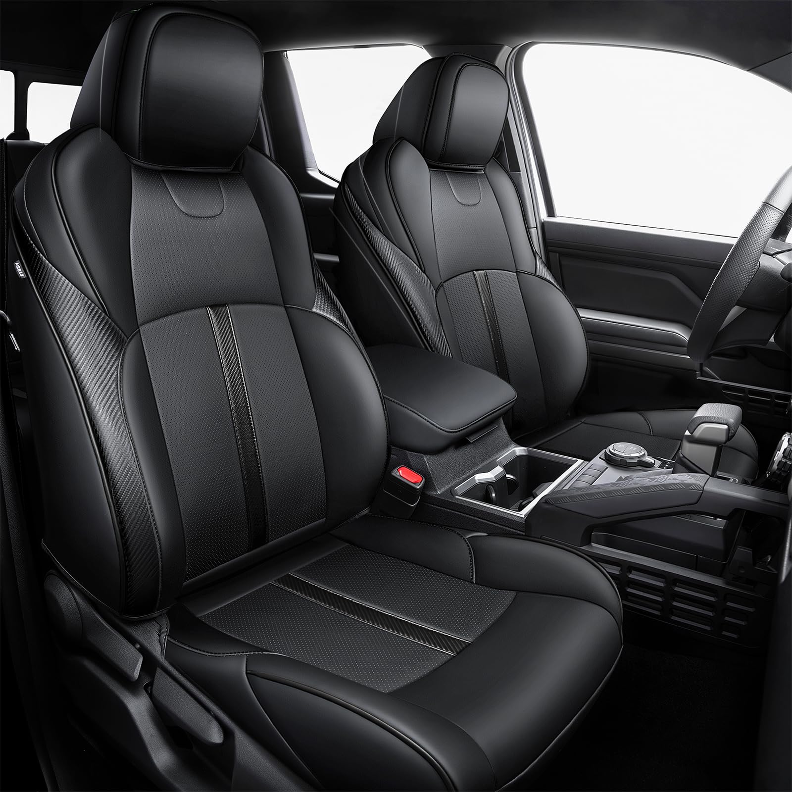 BGUCAR Leather Seat Covers Custom Fit for 2024 2025 Tacoma Gen 4th Double Cab - Fully Covered - Fit Like a Glove - Center Console Armrest Covers Included - for Tacoma Accessories