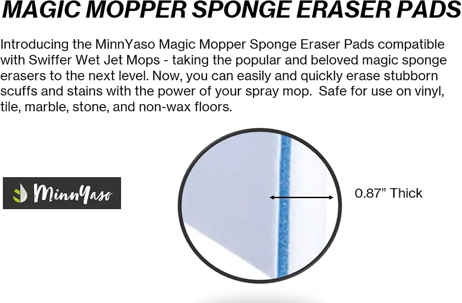 Magic Mopper Sponge Eraser Mop Pad | Compatible with Swiffer Wet Jet and 12" Wet Spray Mops | 12-inch Magic Sponge Eraser Mop Pad | 3 Pack