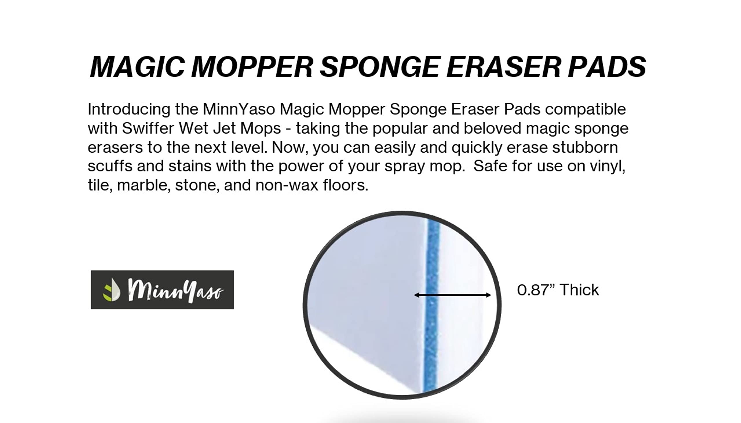 MinnYaso Magic Mopper Sponge Eraser Mop Pads