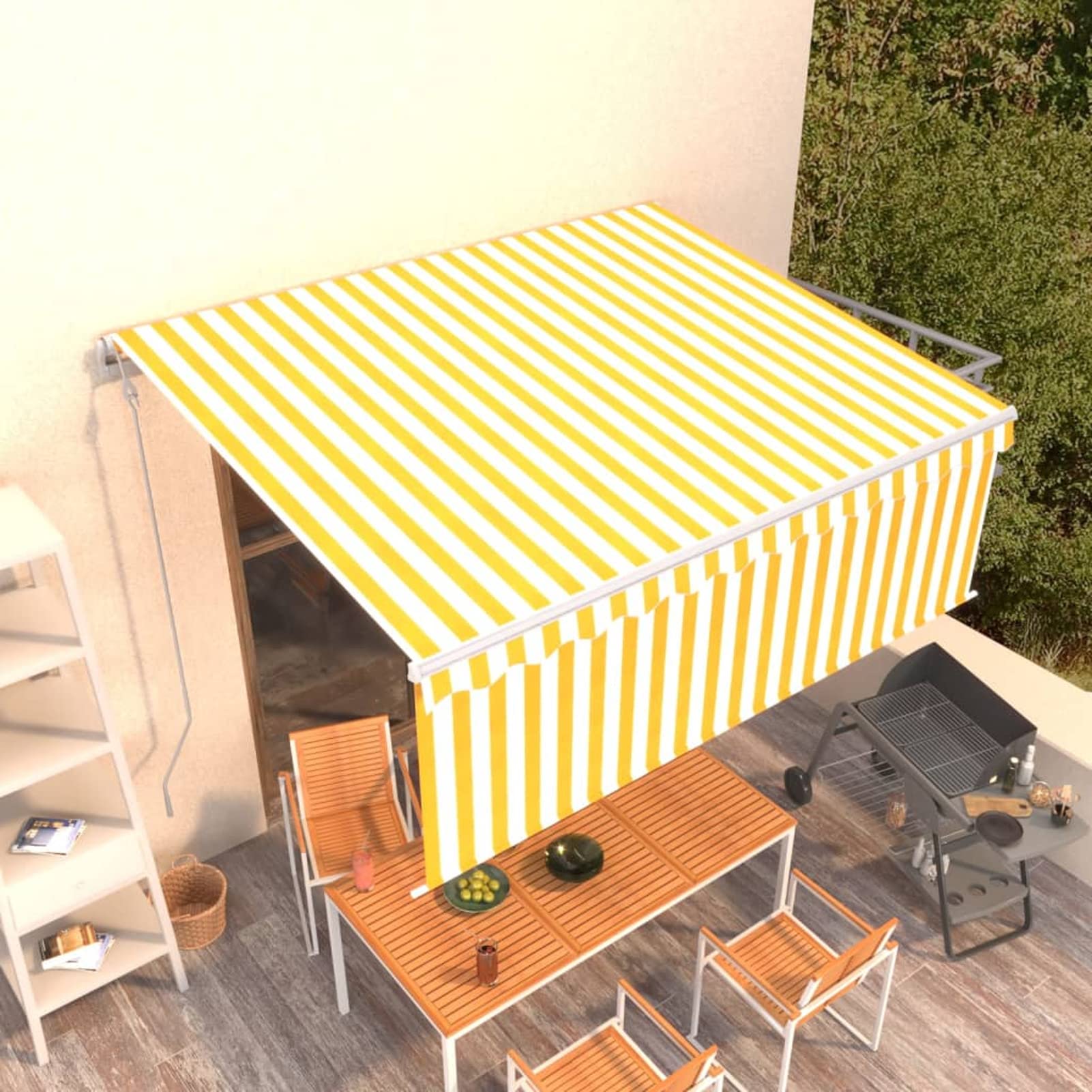 ShGaxin Toldo automático retráctil con persiana, Toldos Exterior, Toldo De Terraza, Toldo Enrollable Exterior, Toldos Verticales, Toldos para Patio, Amarillo y Blanco 4x3 m