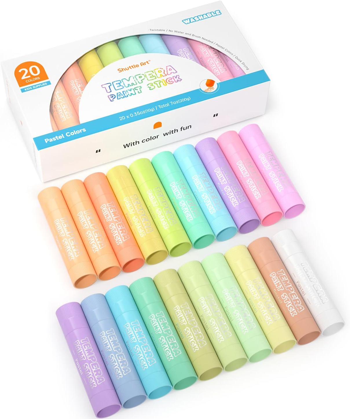 Tempera Paint Sticks, 20 Pastel Colors, Solid Tempera Paint for Kids, Super Quick Drying, Works Great on Paper Wood Glass Ceramic Canvas